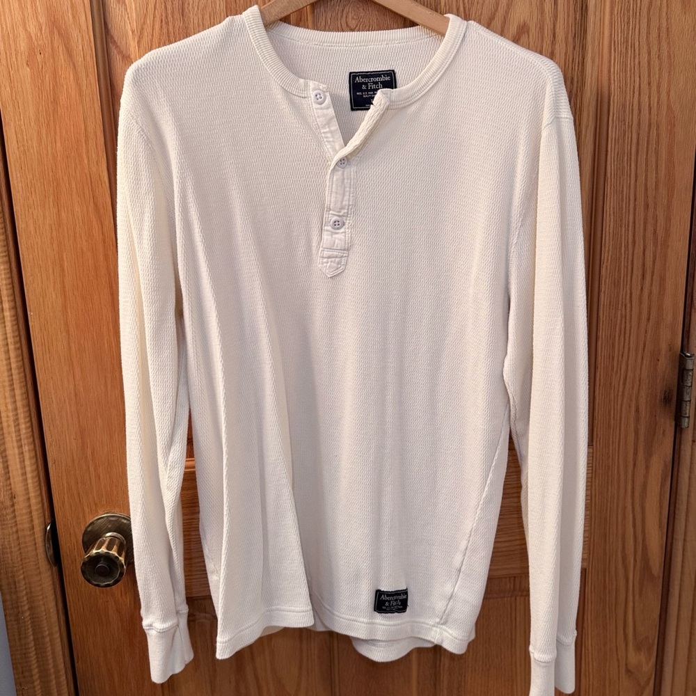 Abercrombie & Fitch Cream Henley Long Sleeve Shirt